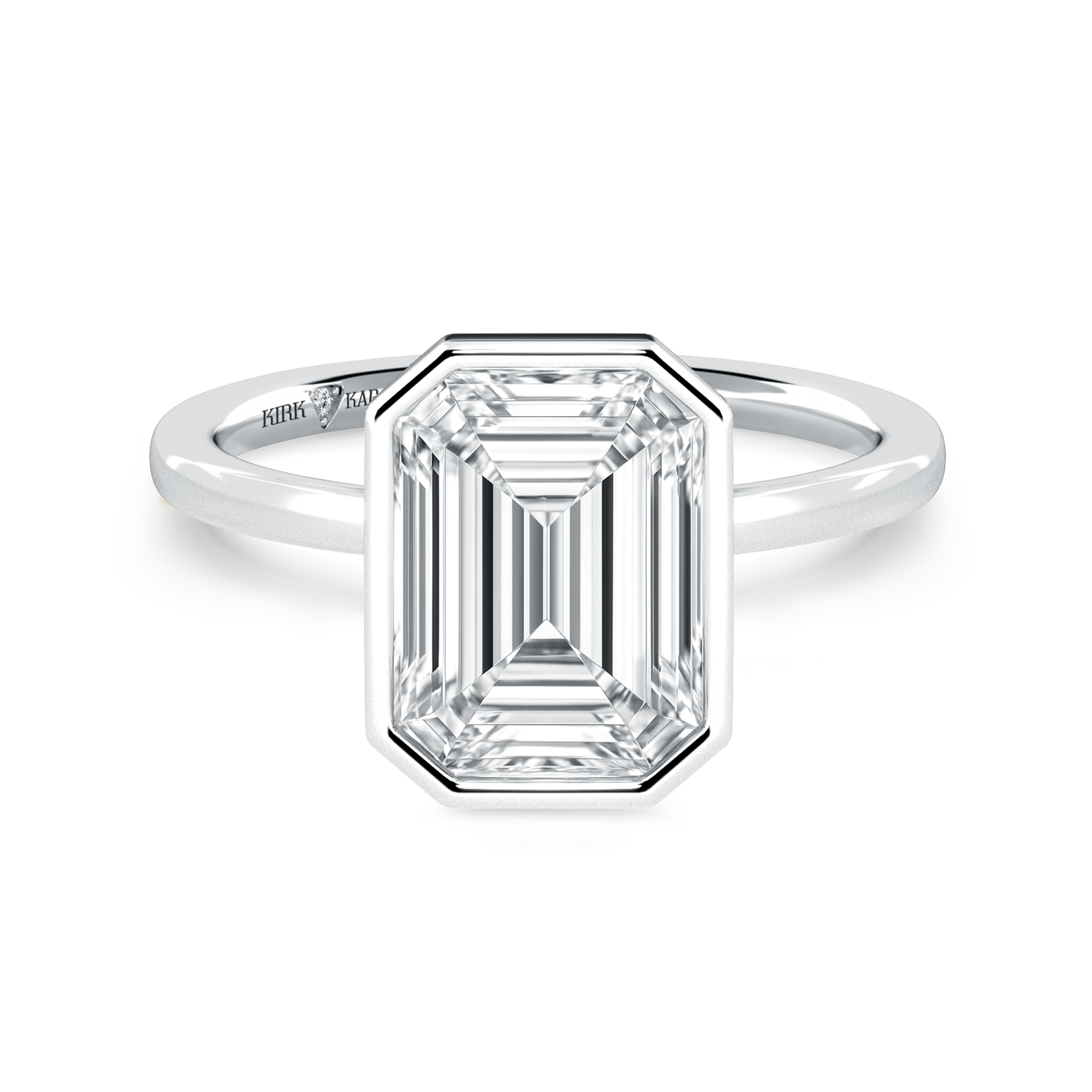Preset Bezel Emerald Solitaire Engagement Ring - Center Diamond Included
