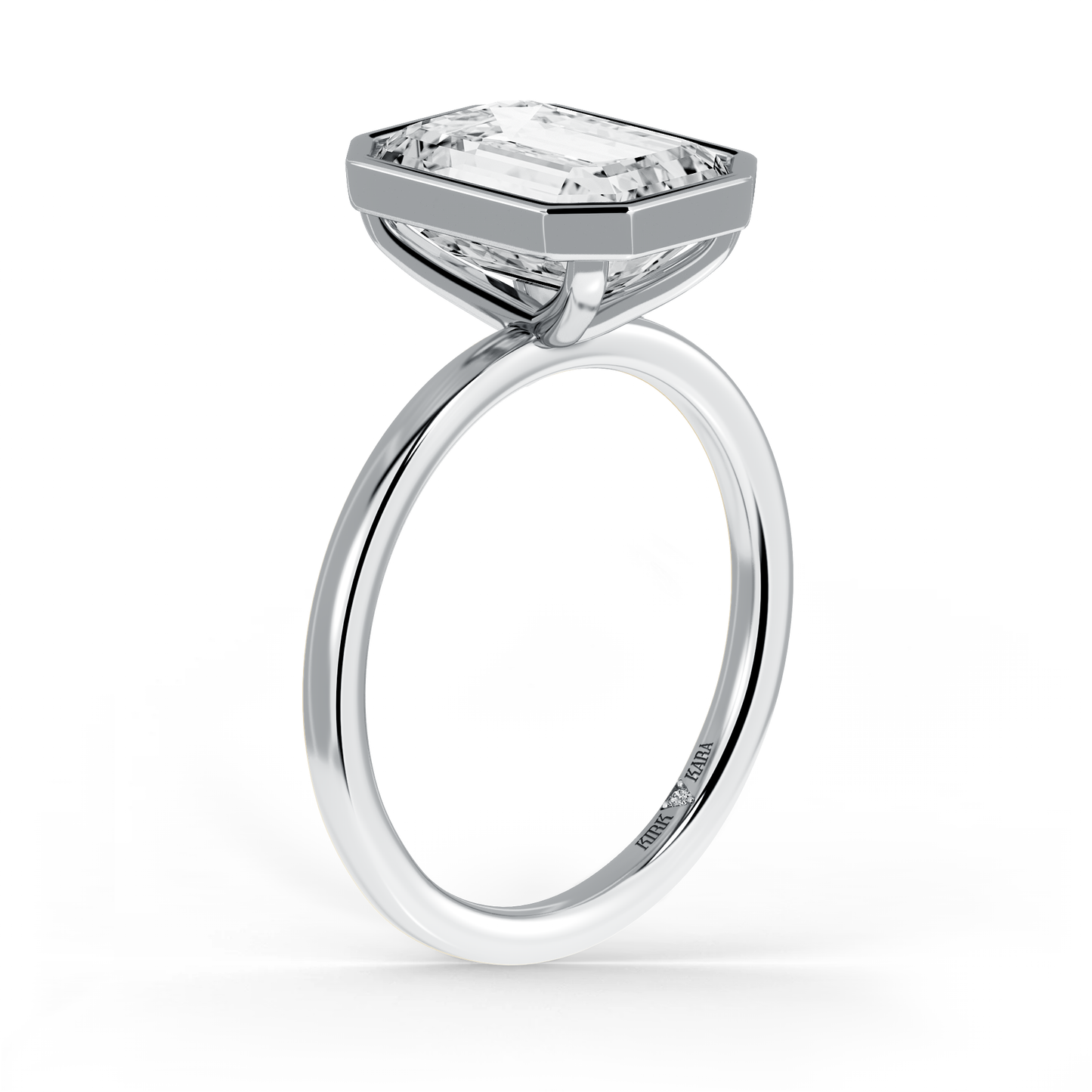 Preset Bezel Emerald Solitaire Engagement Ring - Center Diamond Included