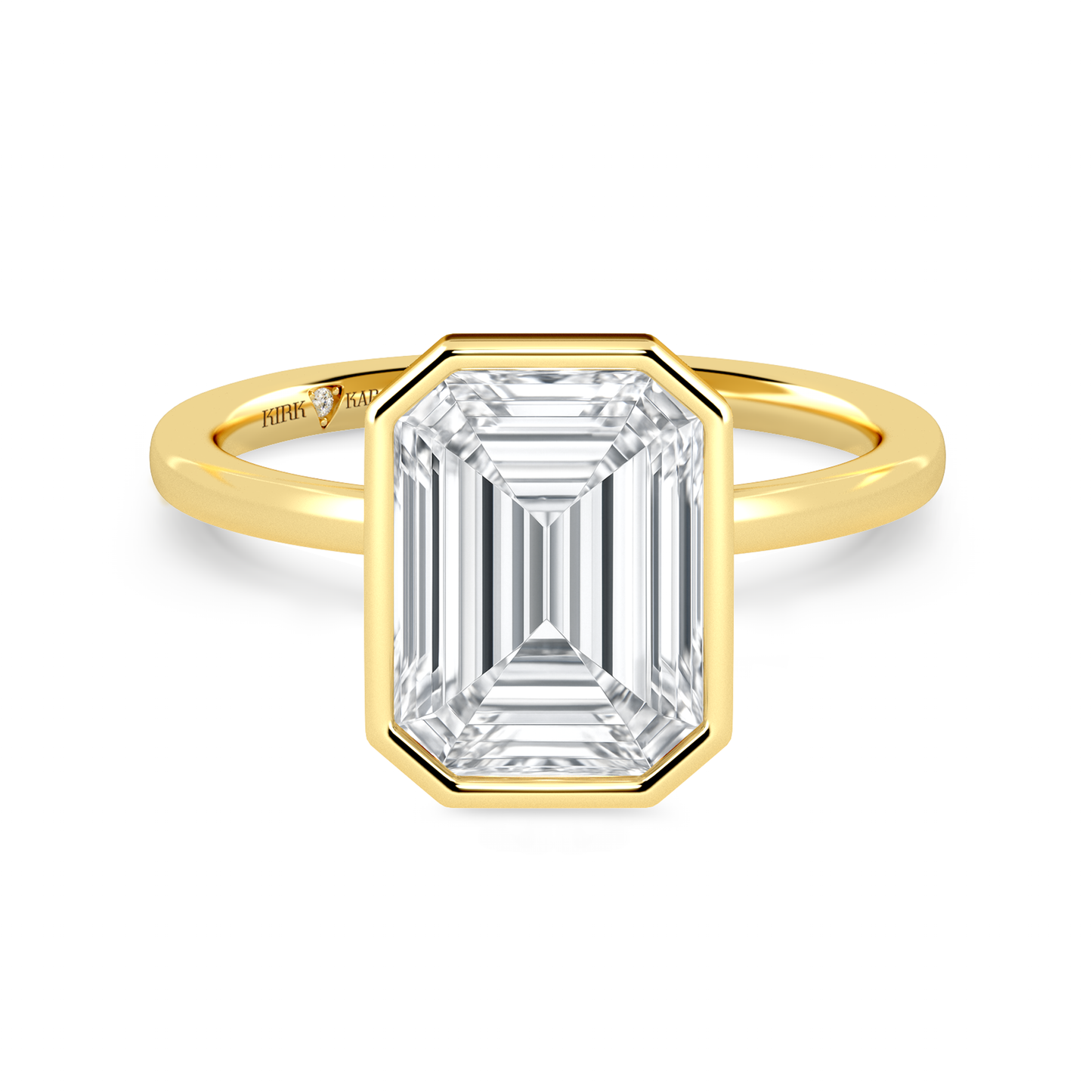 Preset Bezel Emerald Solitaire Engagement Ring - Center Diamond Included