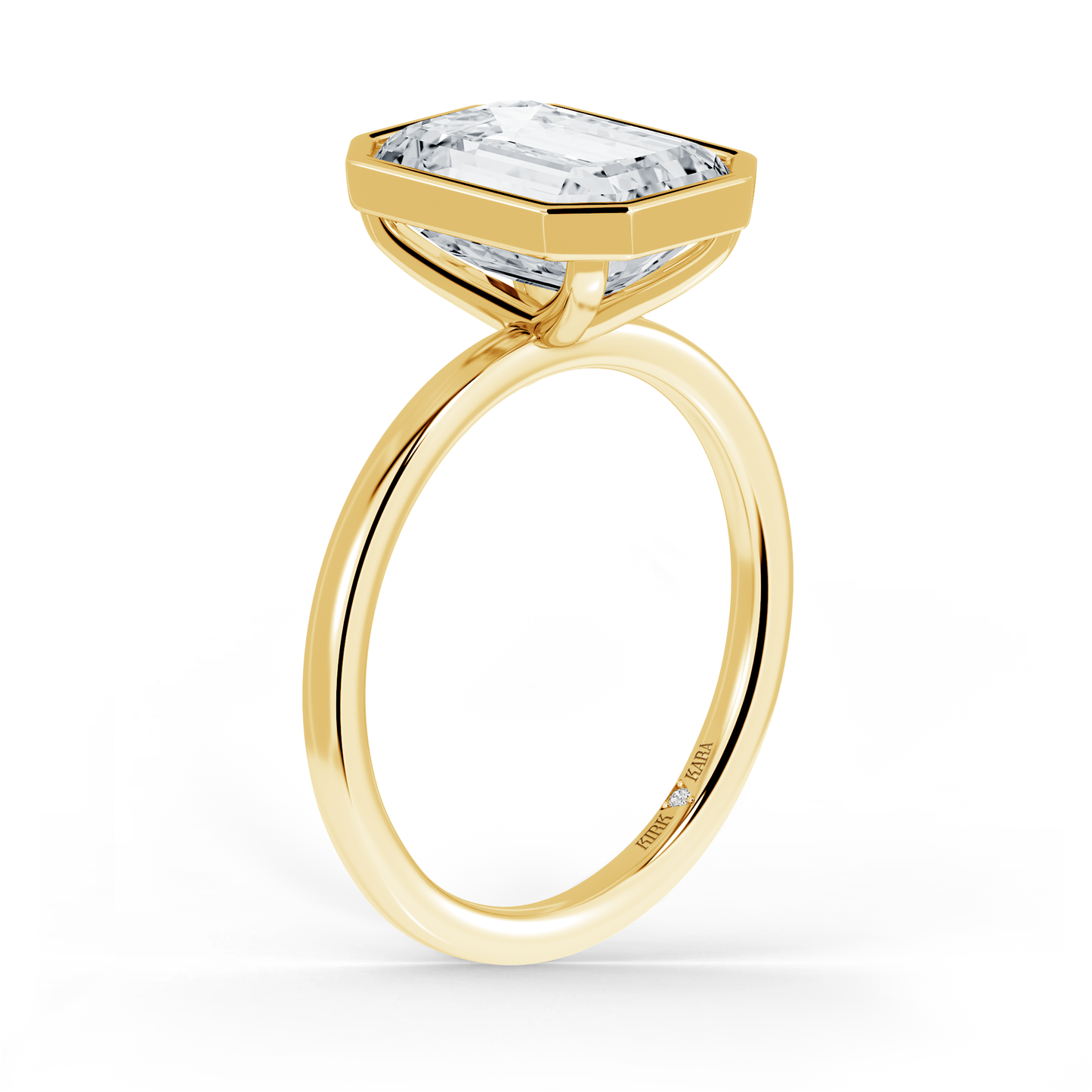 Preset Bezel Emerald Solitaire Engagement Ring - Center Diamond Included