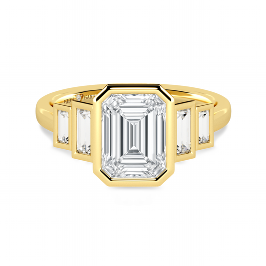 Five Stone Baguette Bezel Cathedral Diamond Engagement Ring