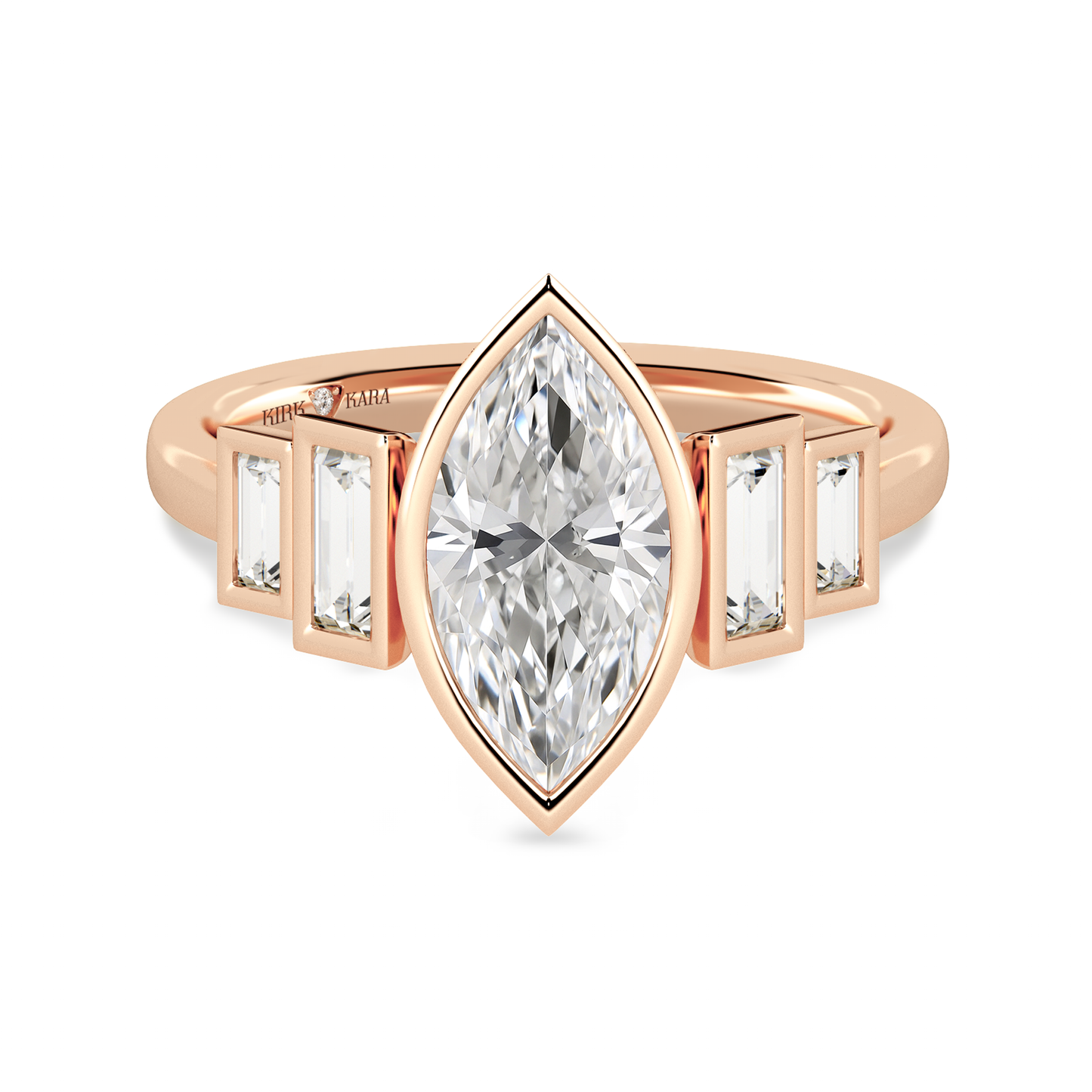 Five Stone Baguette Bezel Cathedral Diamond Engagement Ring