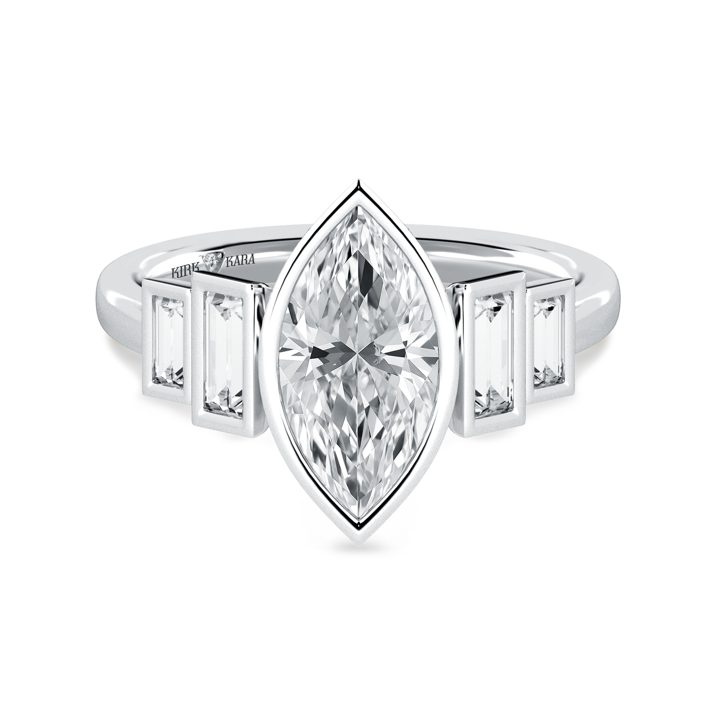 Five Stone Baguette Bezel Cathedral Diamond Engagement Ring