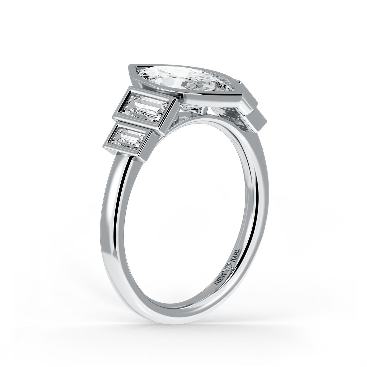 Five Stone Baguette Bezel Cathedral Diamond Engagement Ring