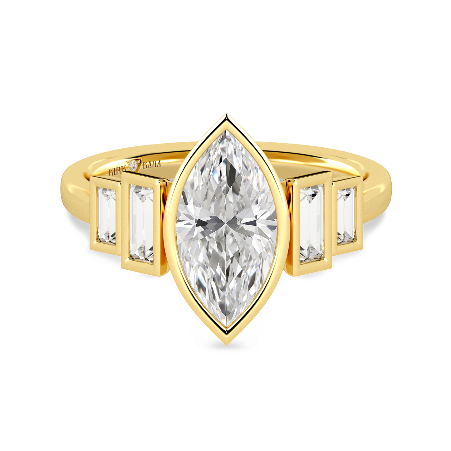 Five Stone Baguette Bezel Cathedral Diamond Engagement Ring