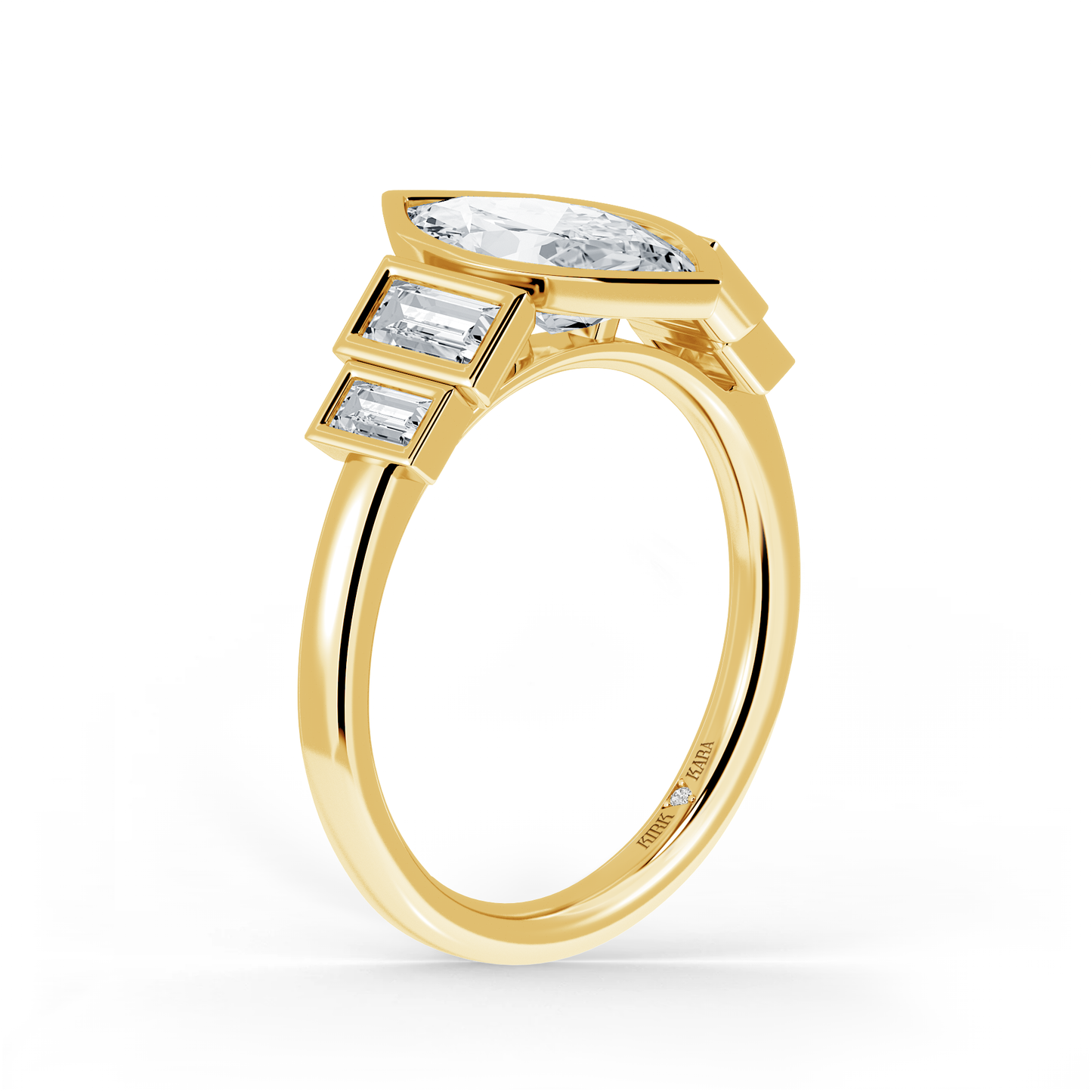 Five Stone Baguette Bezel Cathedral Diamond Engagement Ring