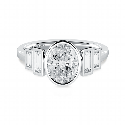 Preset Oval Bezel Lab Diamond Engagement Ring - Center Diamond Included