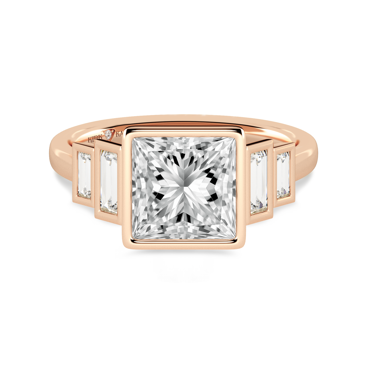 Five Stone Baguette Bezel Cathedral Diamond Engagement Ring