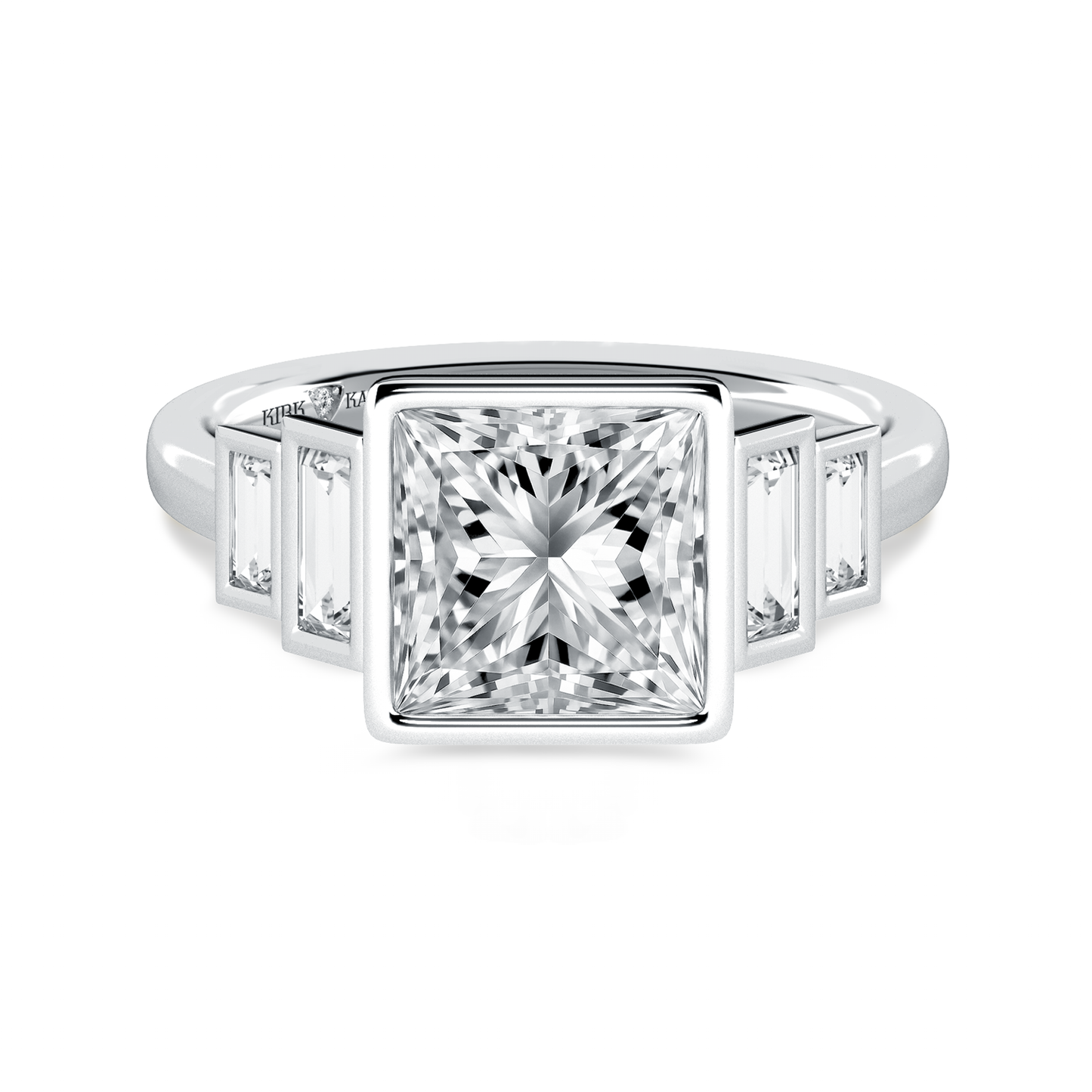 Five Stone Baguette Bezel Cathedral Diamond Engagement Ring