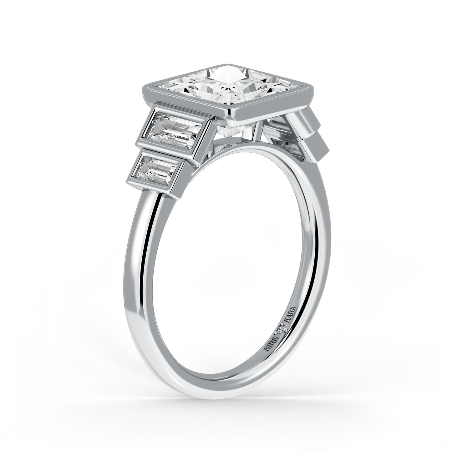 Five Stone Baguette Bezel Cathedral Diamond Engagement Ring
