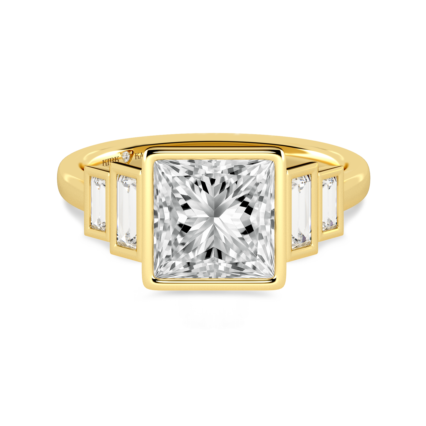 Five Stone Baguette Bezel Cathedral Diamond Engagement Ring