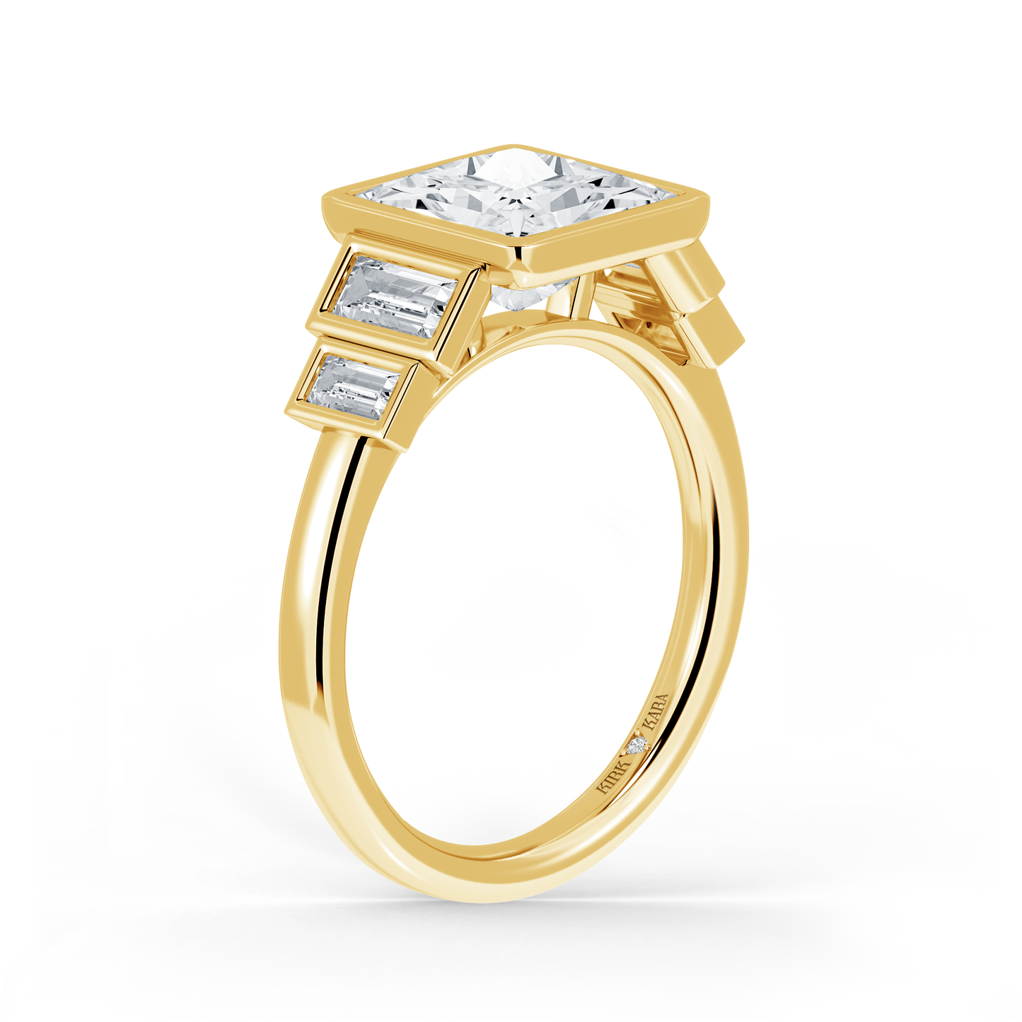 Five Stone Baguette Bezel Cathedral Diamond Engagement Ring
