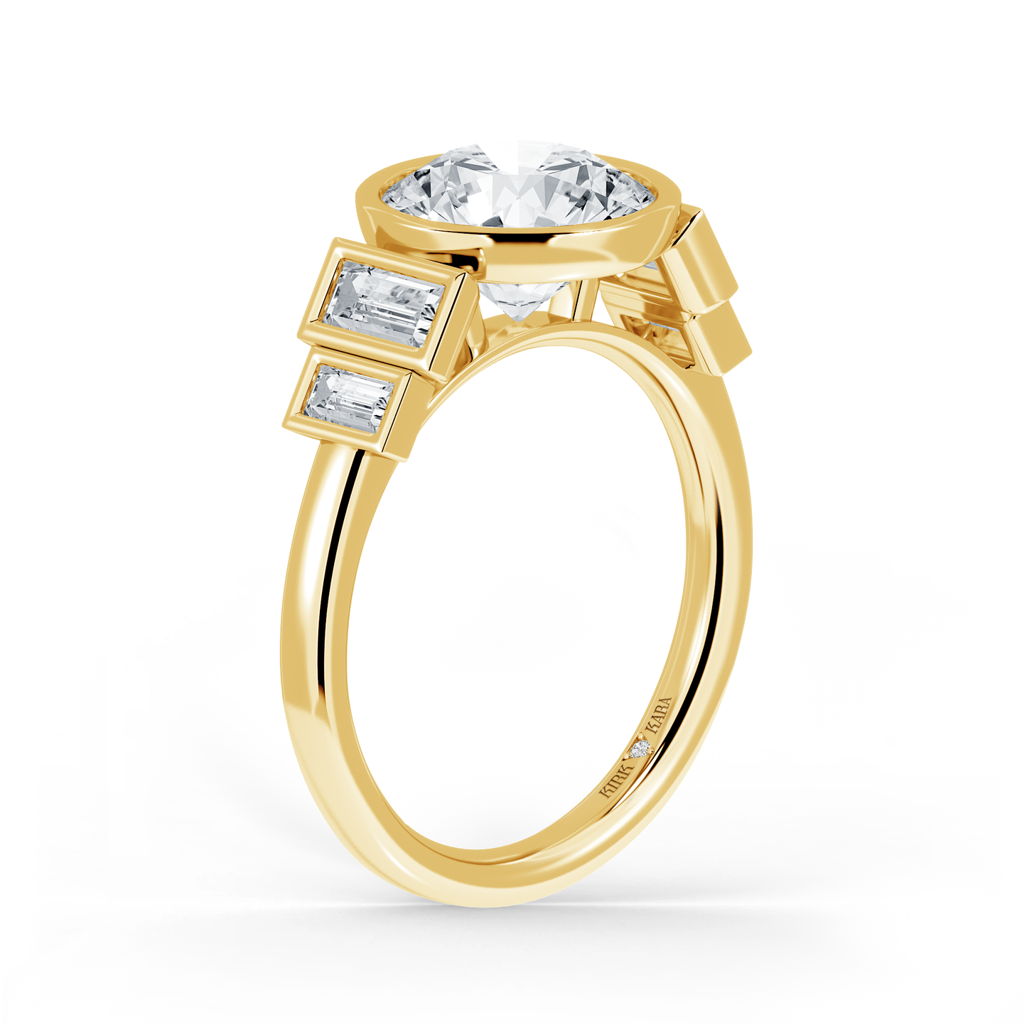 Five Stone Baguette Bezel Cathedral Diamond Engagement Ring
