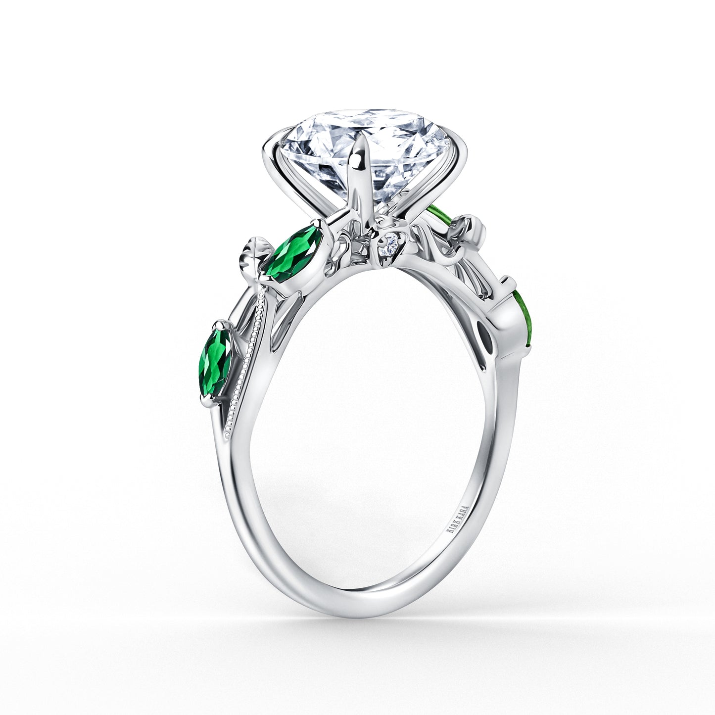 Leaf Accent Floral Cathedral Engagement Ring