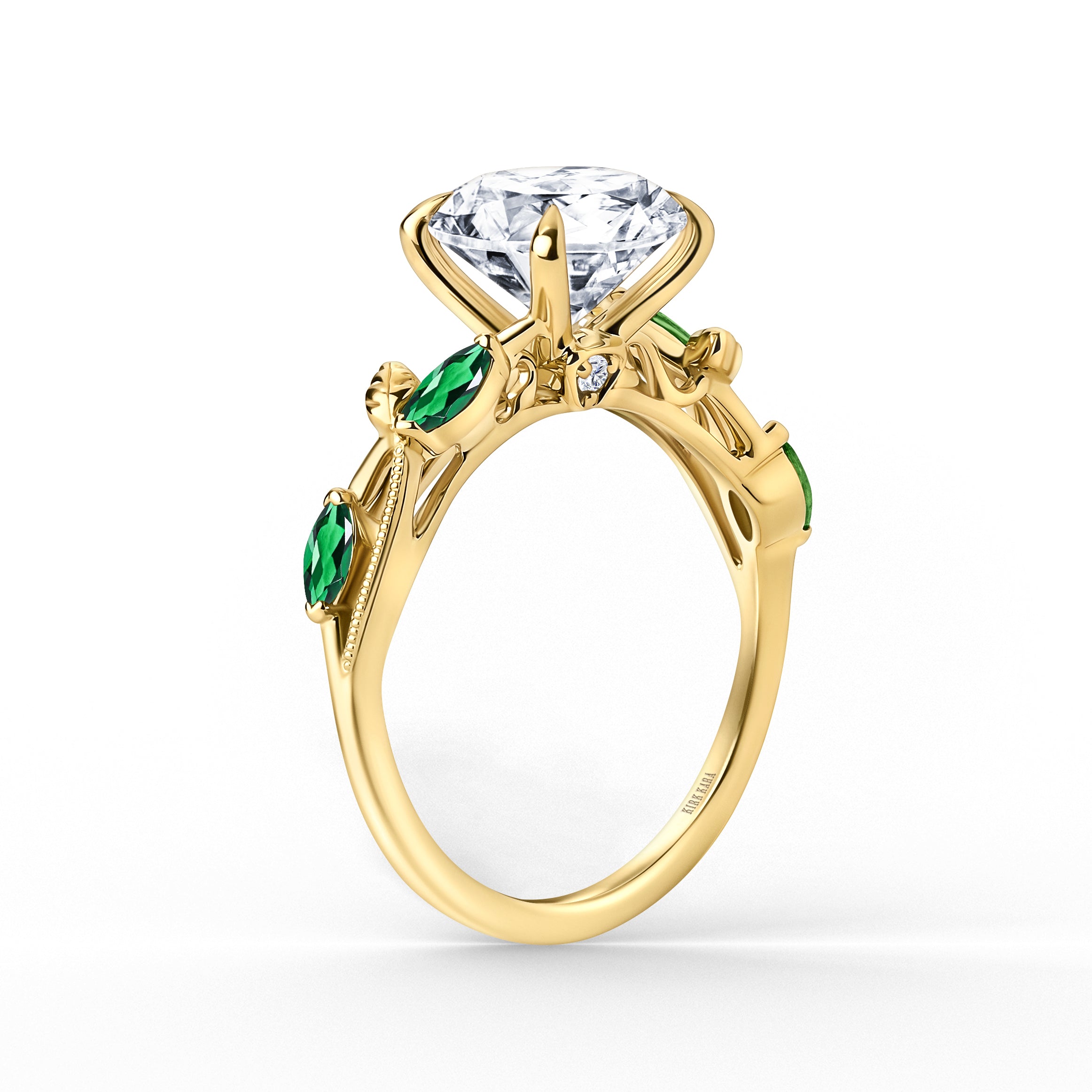 Tsavorite Floral Cathedral Engagement Ring | Kirk Kara