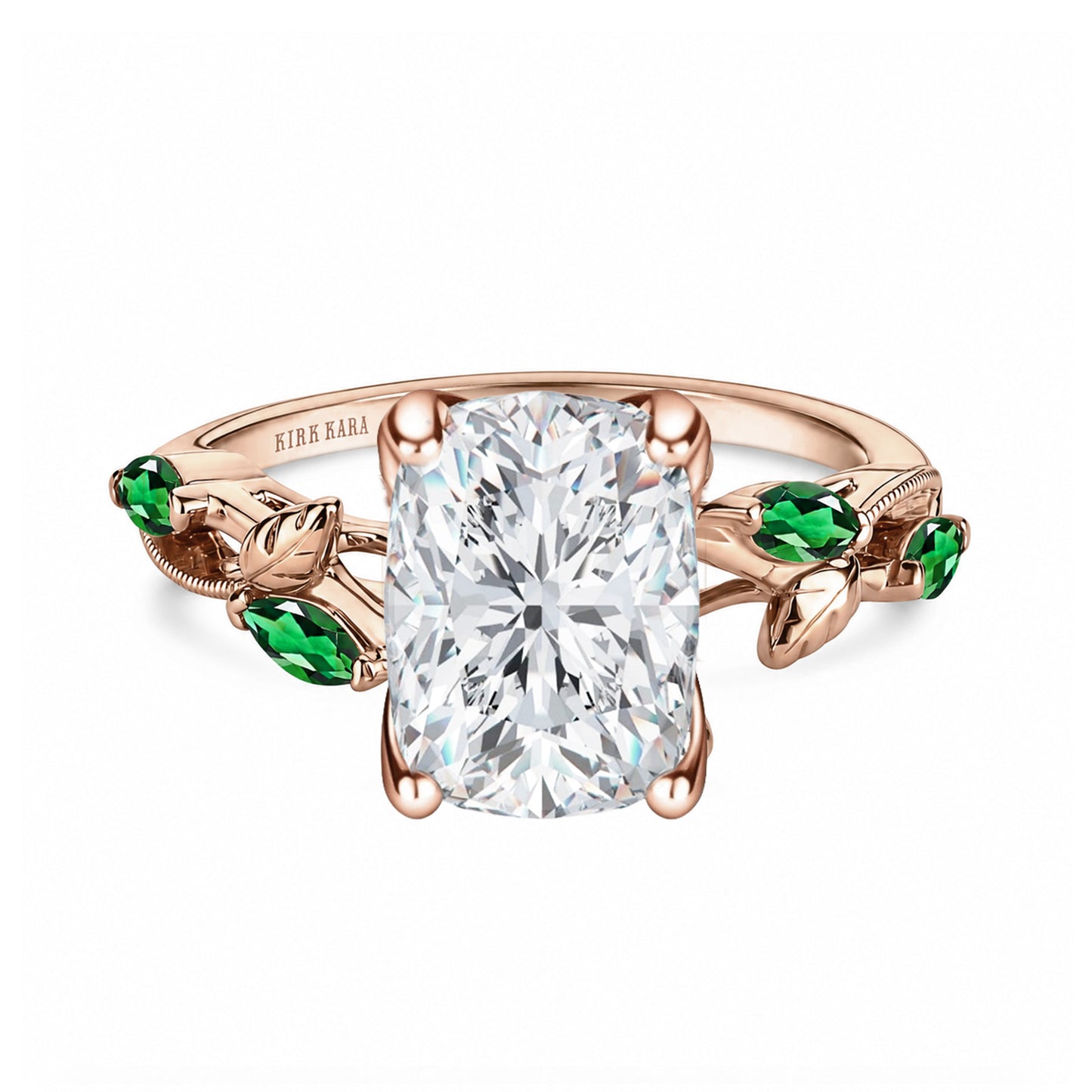 Leaf Accent Floral Cathedral Engagement Ring