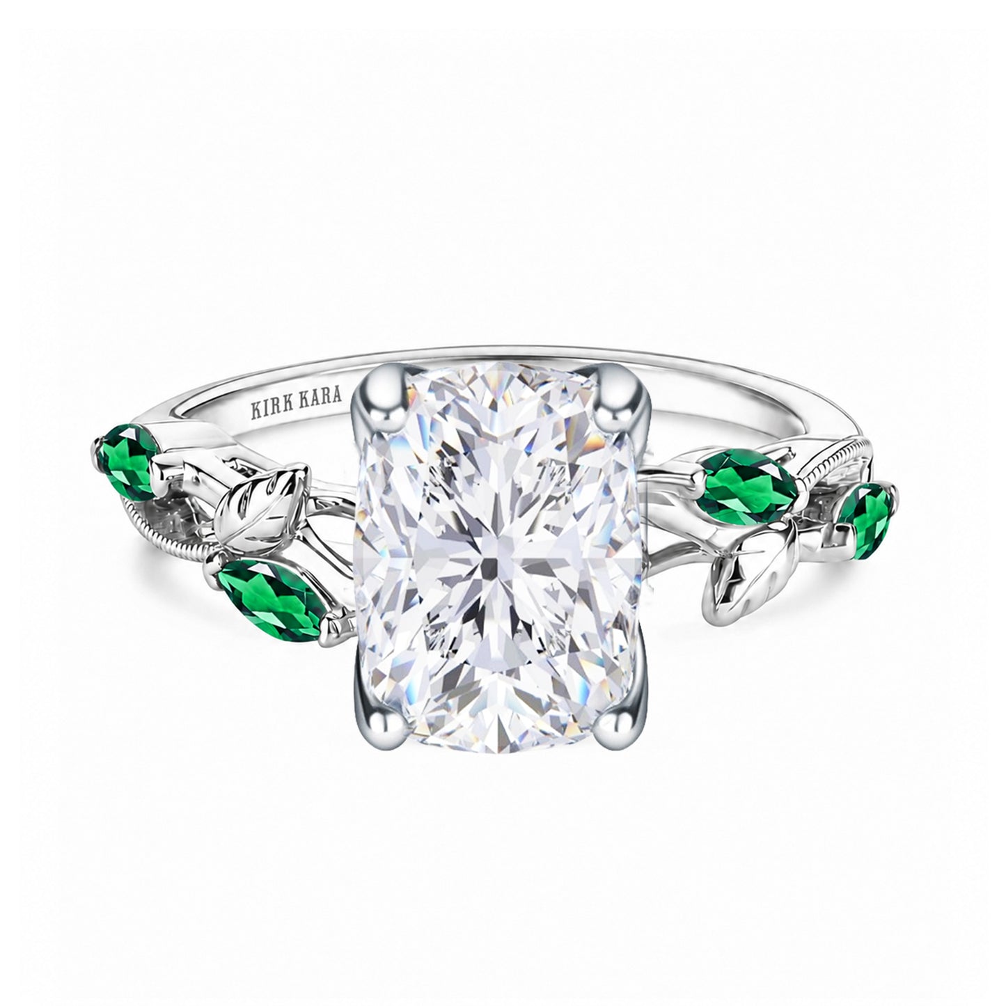 Leaf Accent Floral Cathedral Engagement Ring