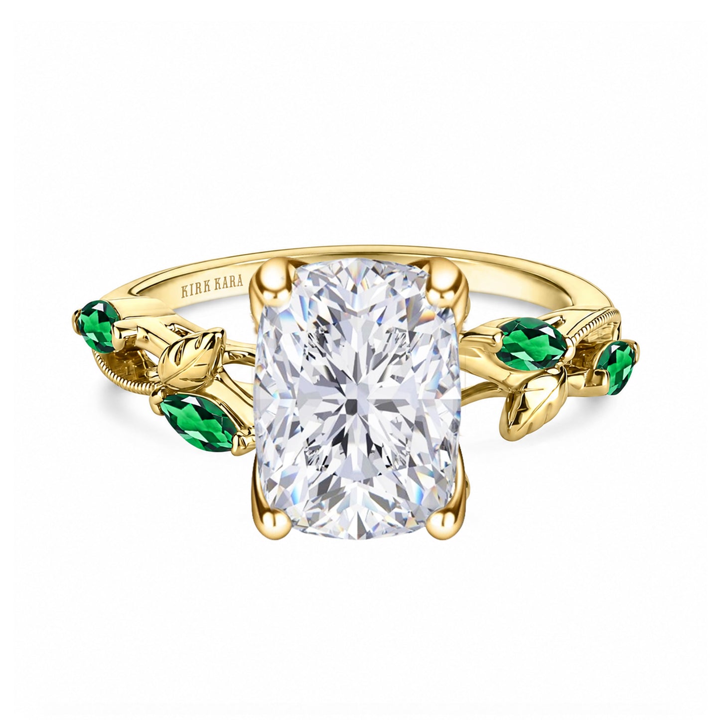 Leaf Accent Floral Cathedral Engagement Ring