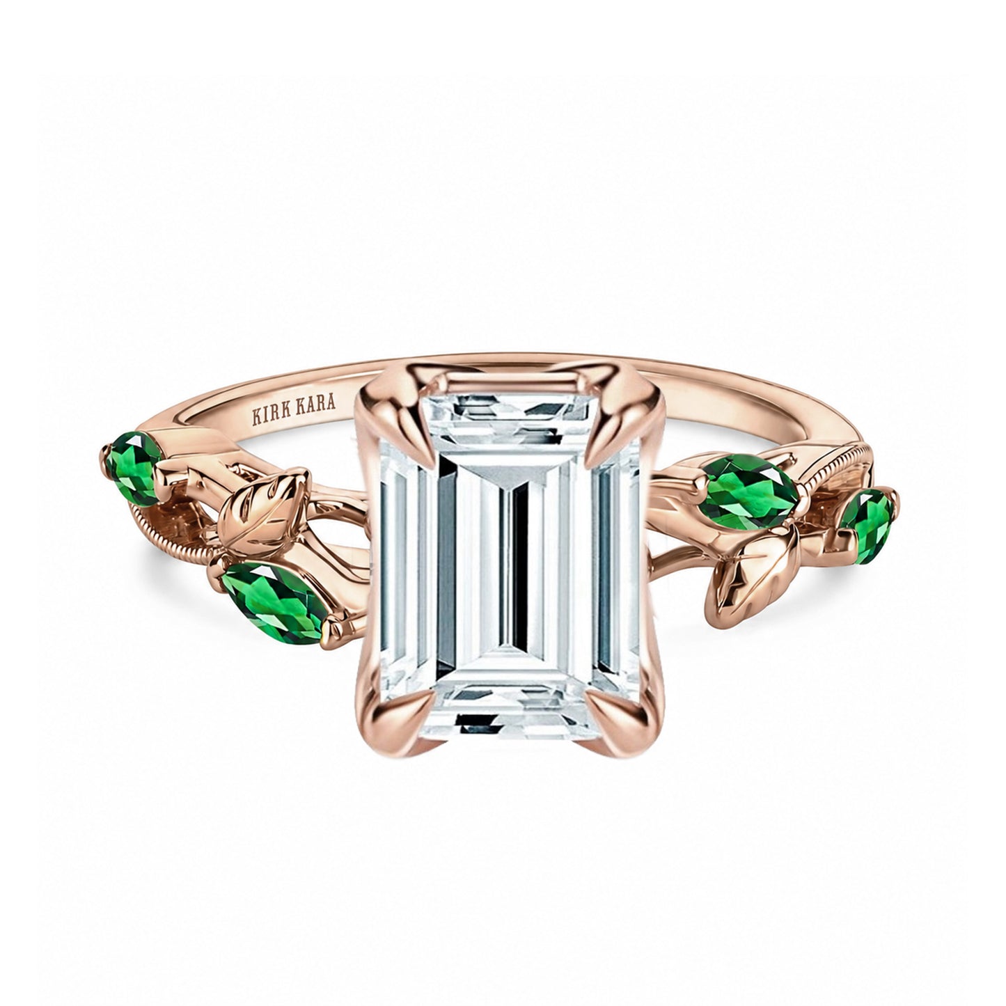 Leaf Accent Floral Cathedral Engagement Ring