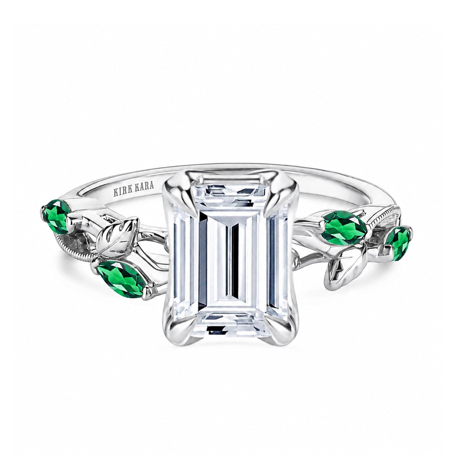 Leaf Accent Floral Cathedral Engagement Ring
