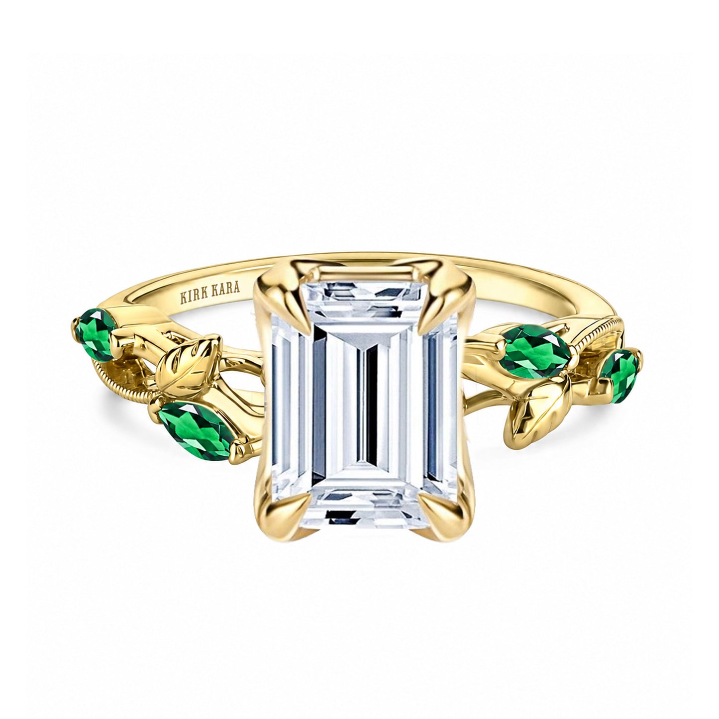 Leaf Accent Floral Cathedral Engagement Ring