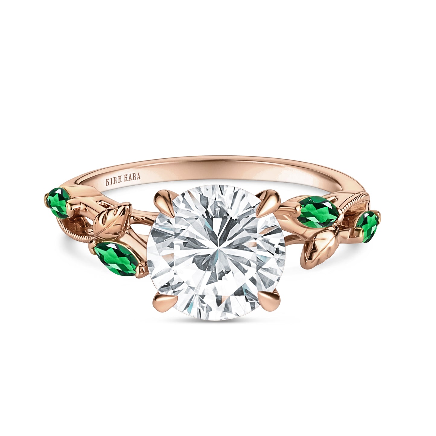 Leaf Accent Floral Cathedral Engagement Ring