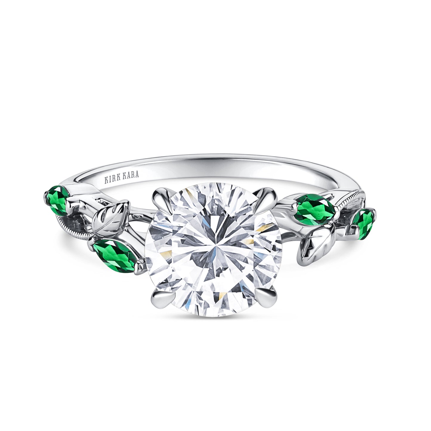 Leaf Accent Floral Cathedral Engagement Ring