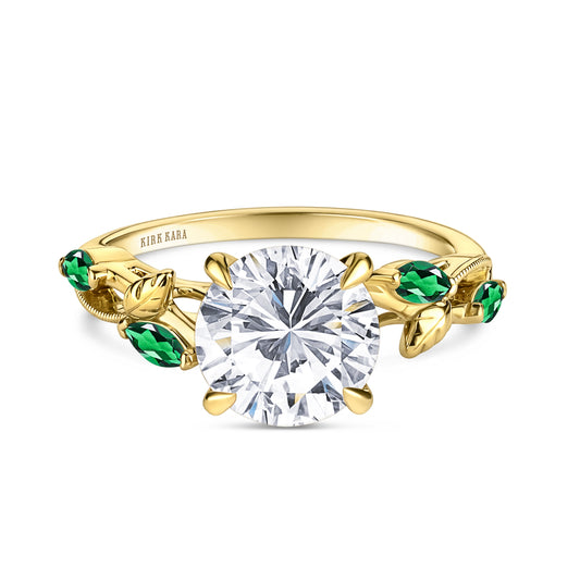 Leaf Accent Floral Cathedral Engagement Ring