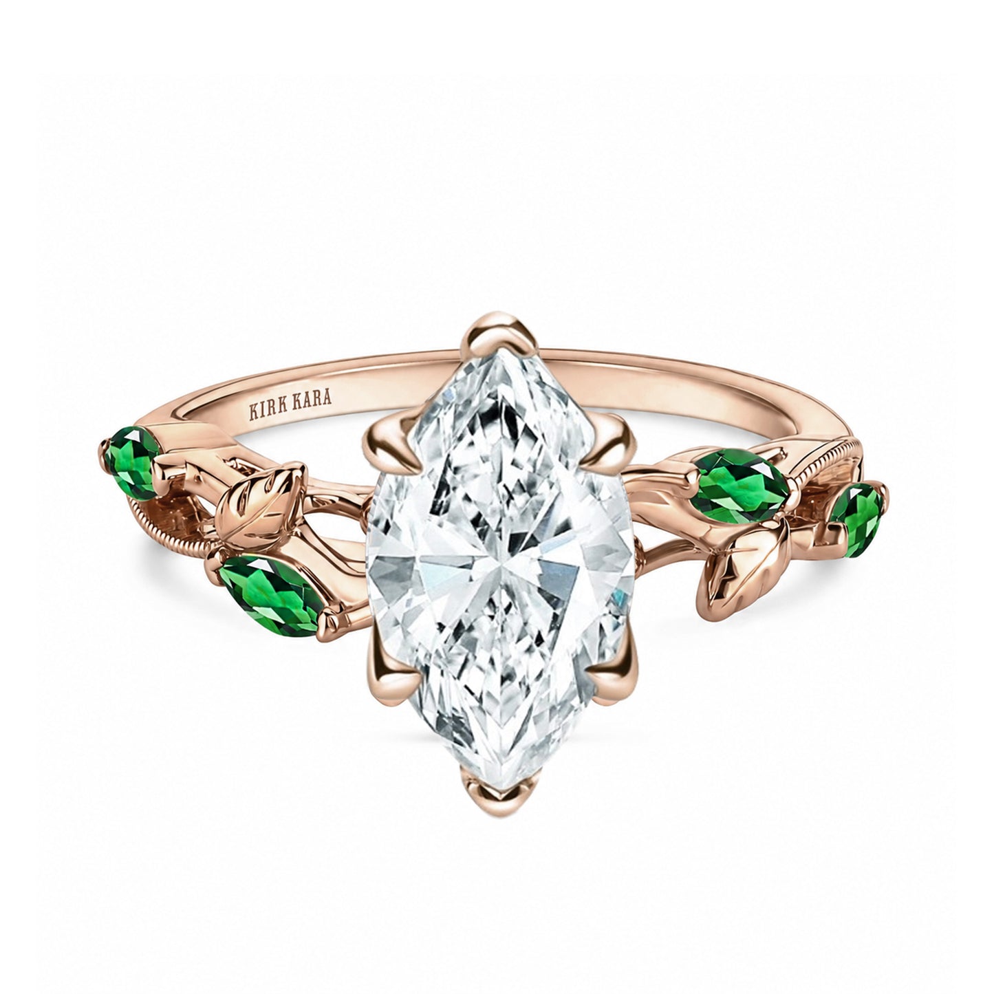 Leaf Accent Floral Cathedral Engagement Ring