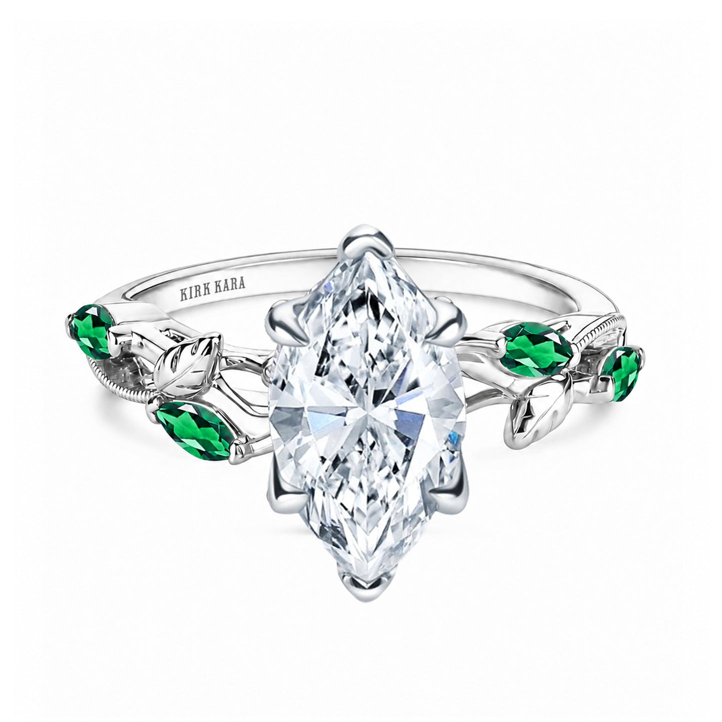 Leaf Accent Floral Cathedral Engagement Ring