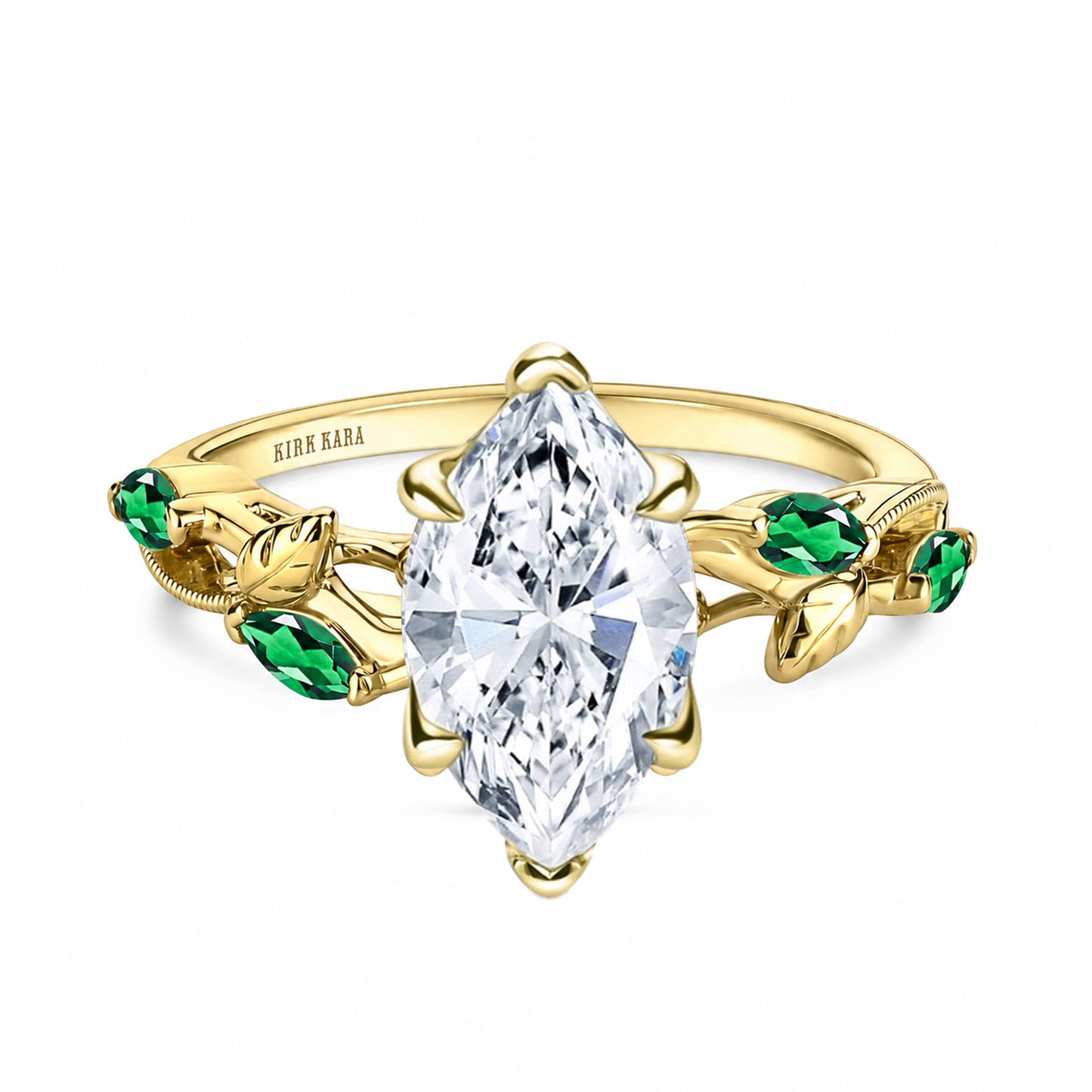 Leaf Accent Floral Cathedral Engagement Ring