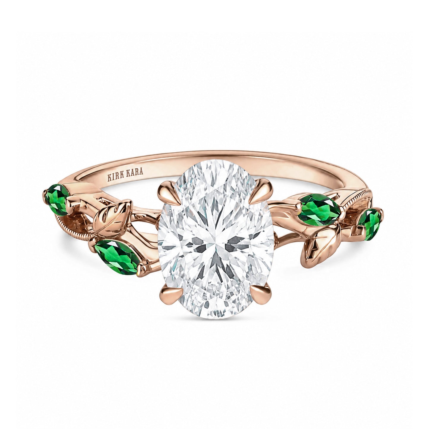 Leaf Accent Floral Cathedral Engagement Ring