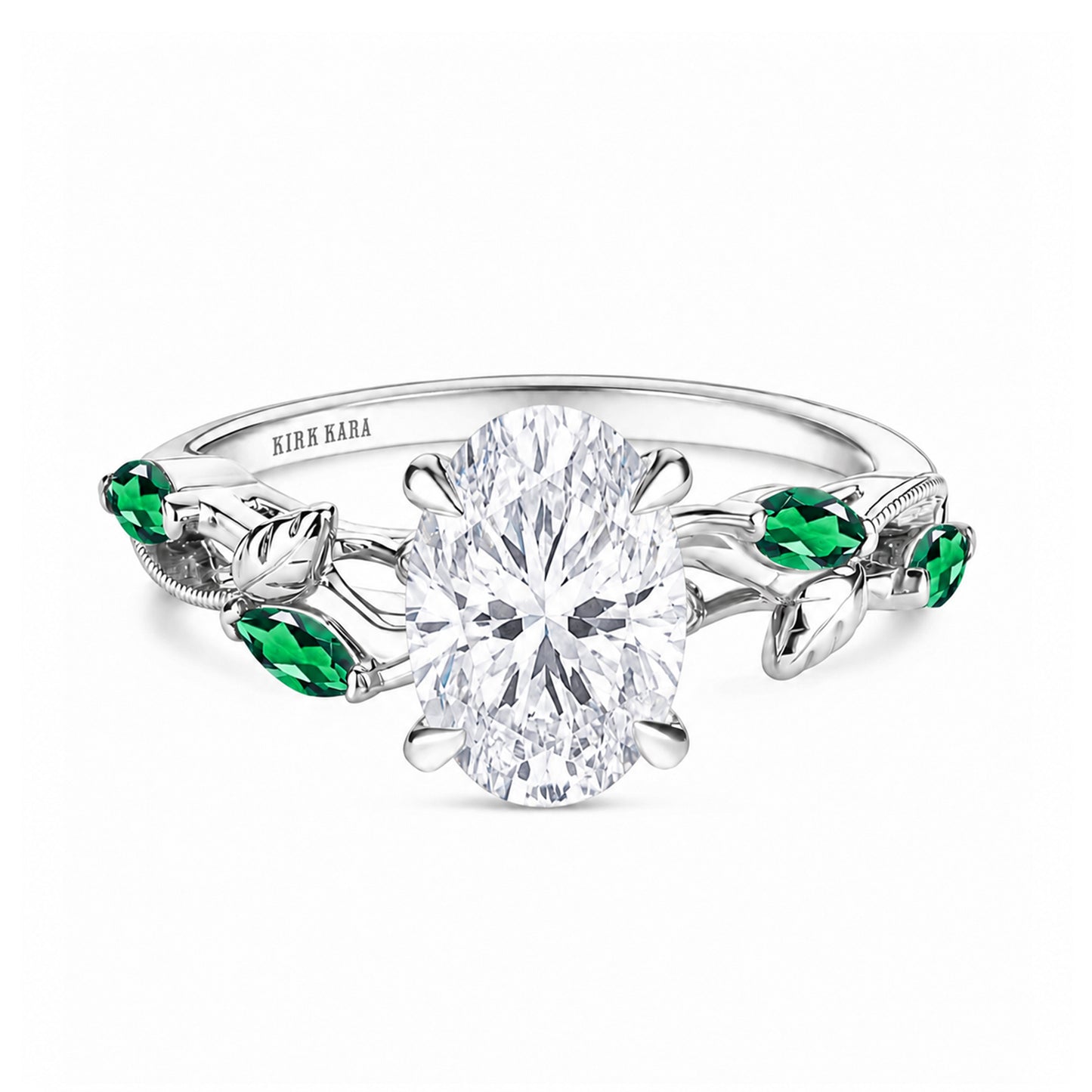 Leaf Accent Floral Cathedral Engagement Ring