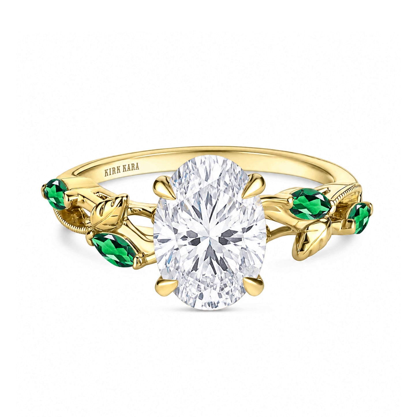Leaf Accent Floral Cathedral Engagement Ring