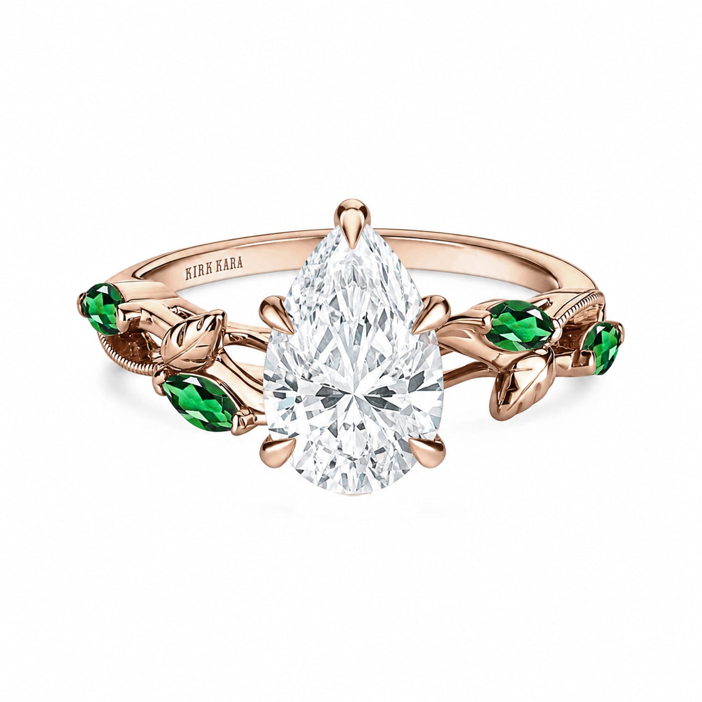 Leaf Accent Floral Cathedral Engagement Ring