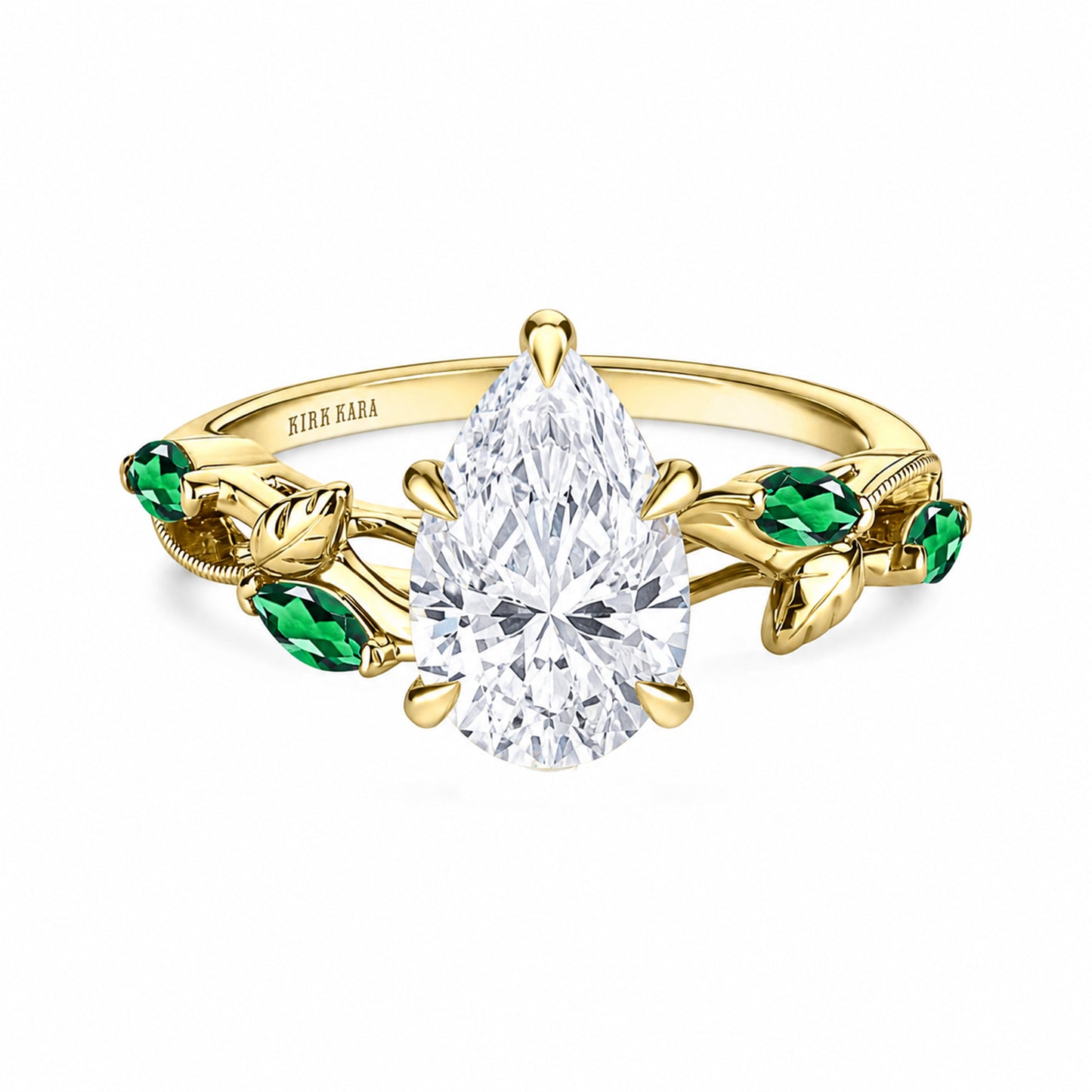 Leaf Accent Floral Cathedral Engagement Ring