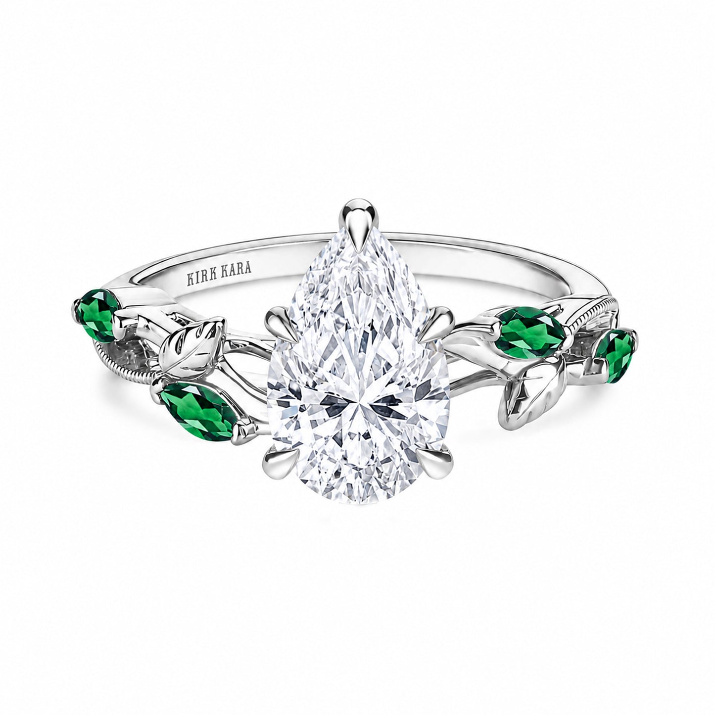 Leaf Accent Floral Cathedral Engagement Ring