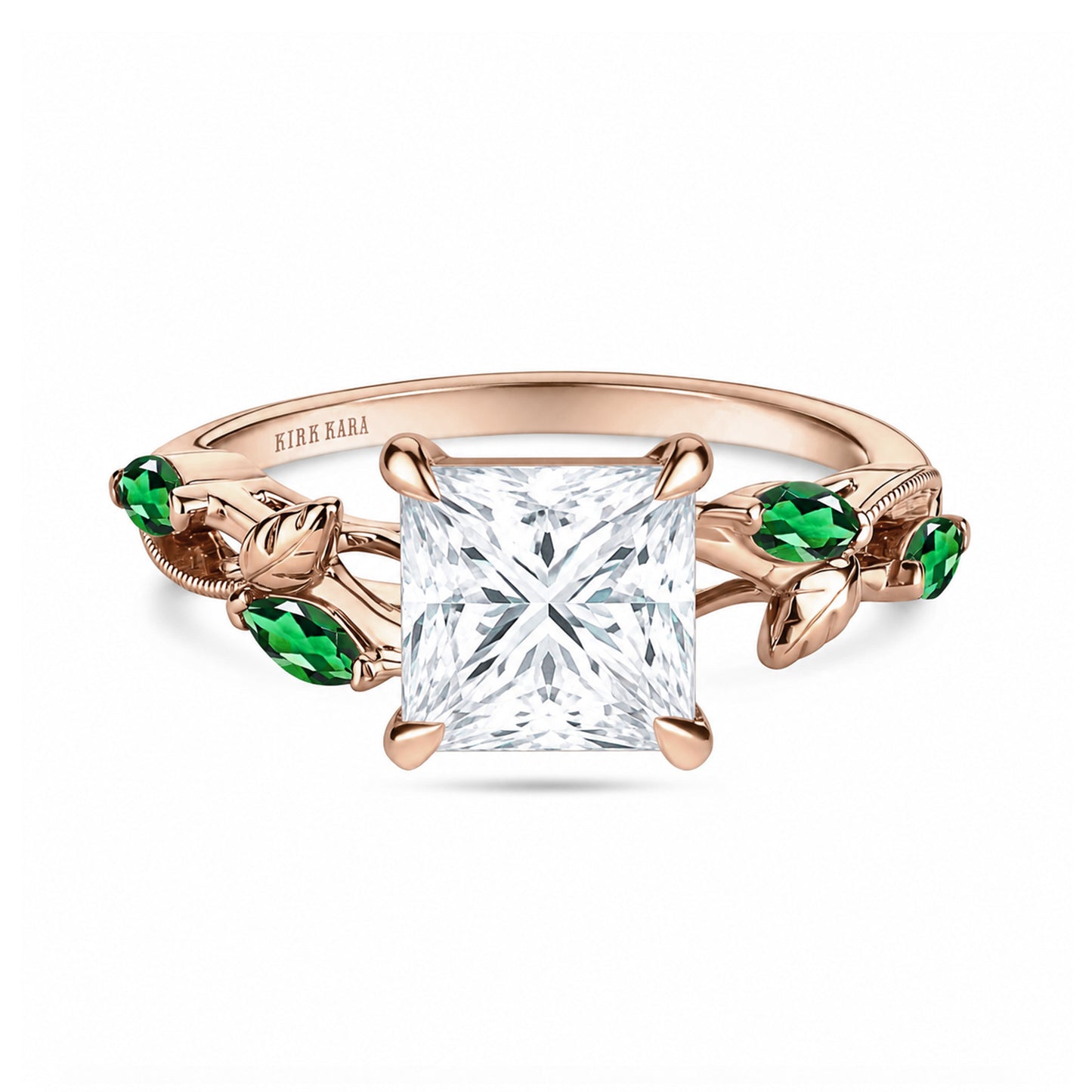 Leaf Accent Floral Cathedral Engagement Ring