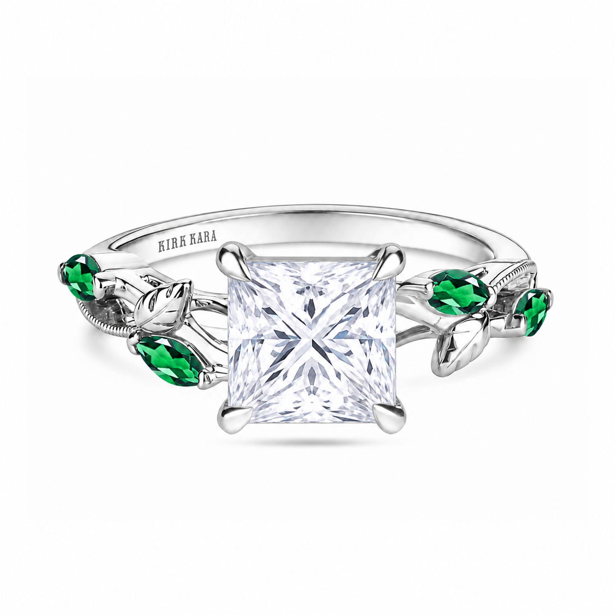 Leaf Accent Floral Cathedral Engagement Ring