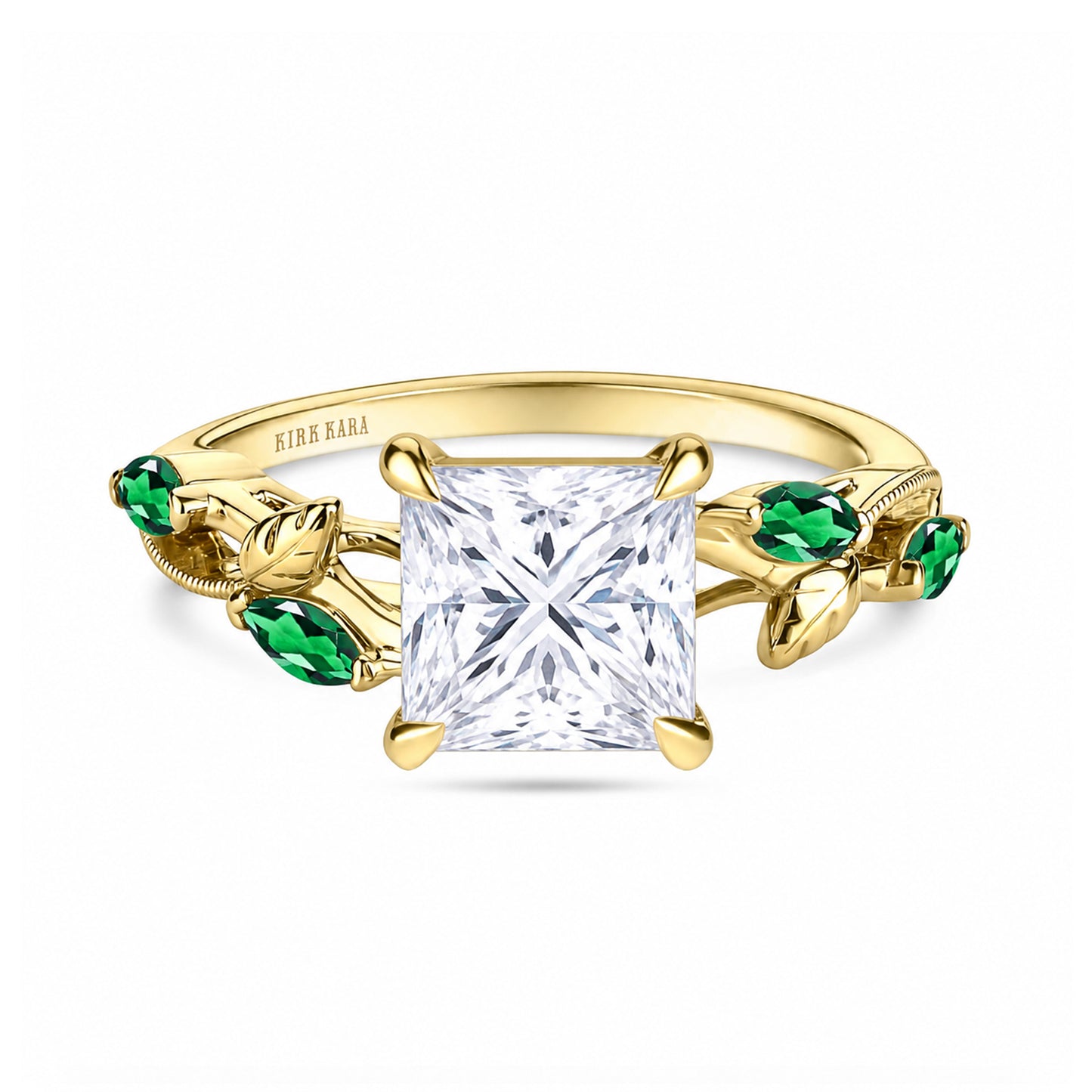 Leaf Accent Floral Cathedral Engagement Ring
