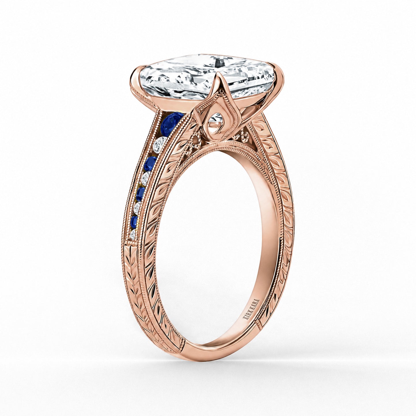 Channel Set Petal Crown Sapphire Diamond Engagement Ring