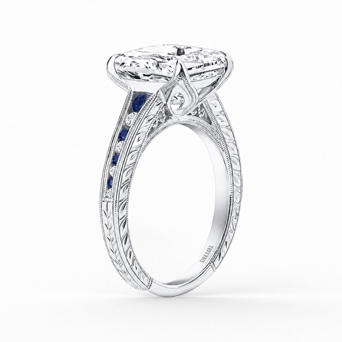 Channel Set Petal Crown Sapphire Diamond Engagement Ring