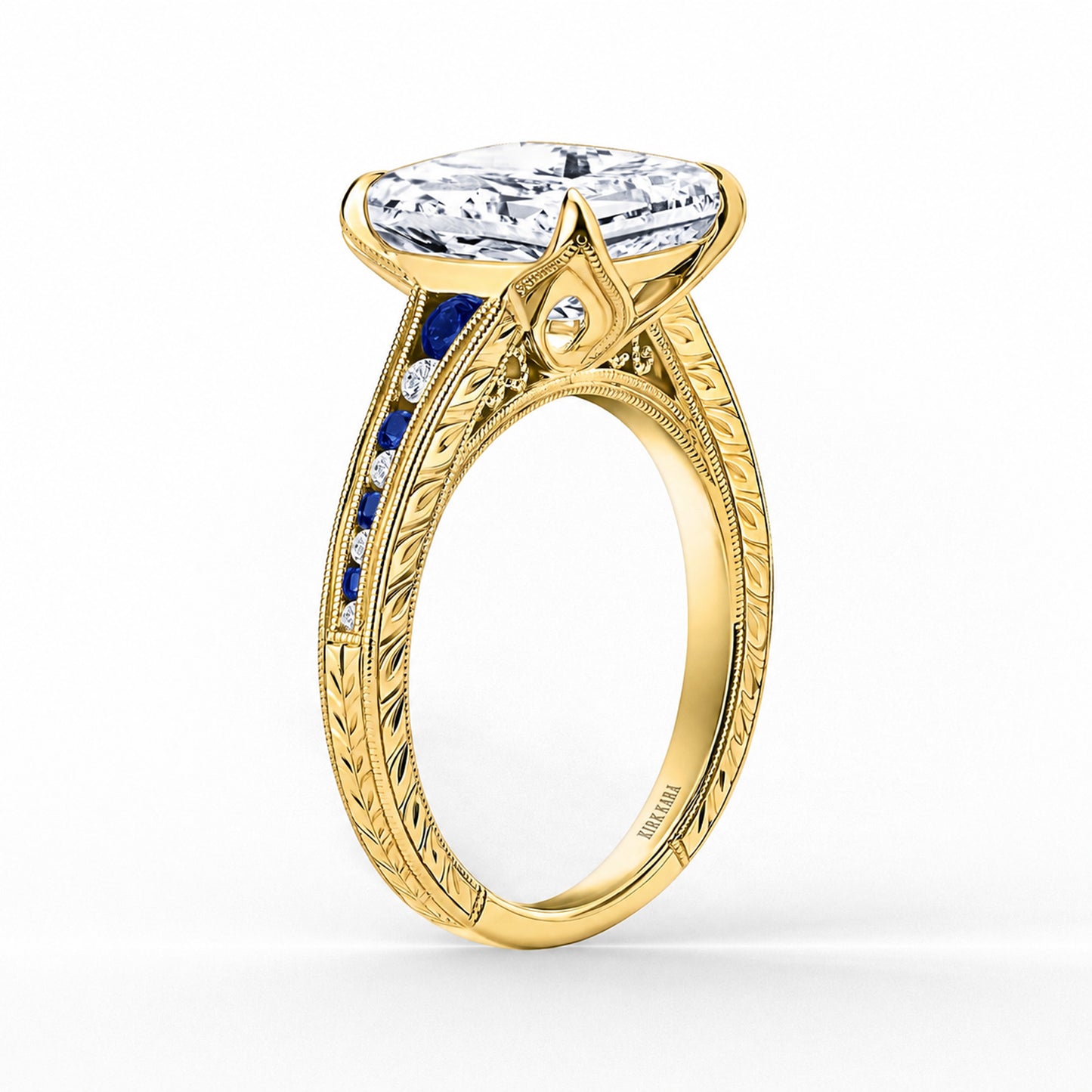Channel Set Petal Crown Sapphire Diamond Engagement Ring