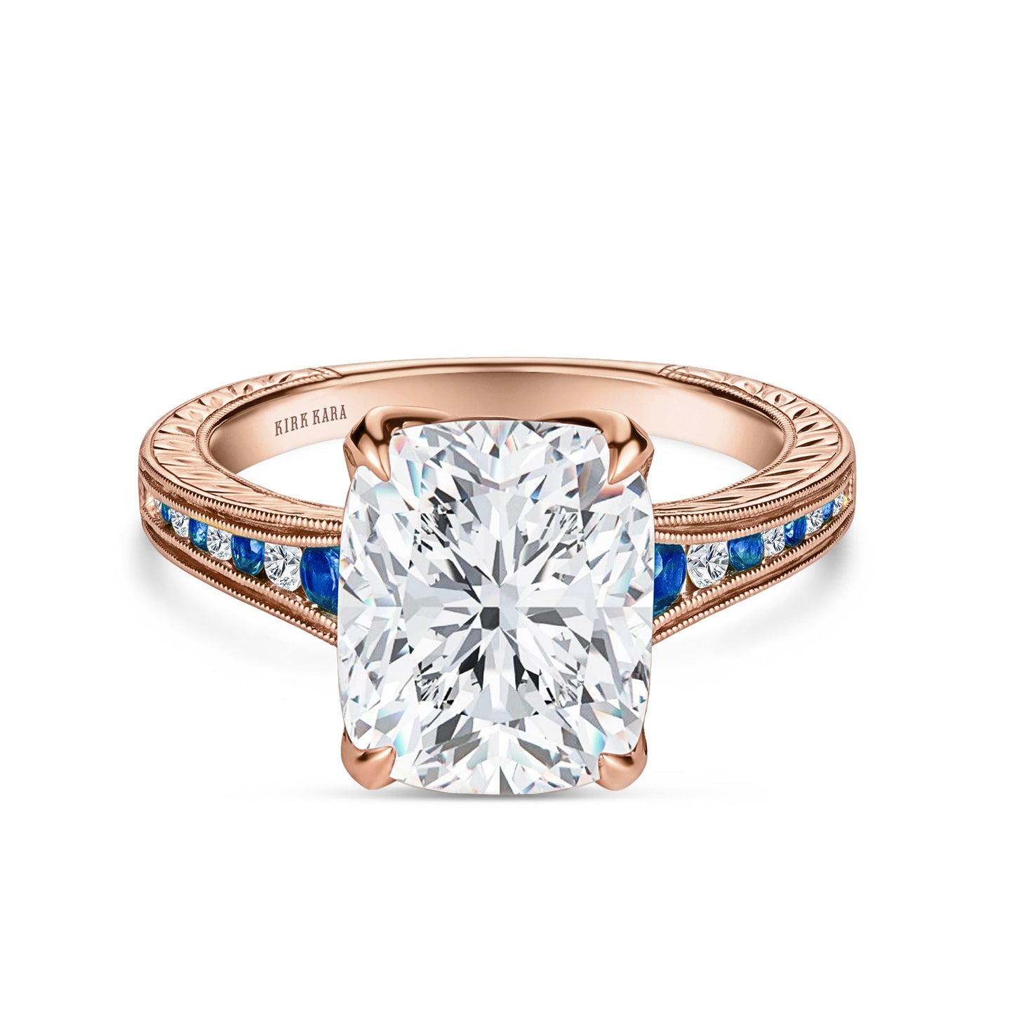 Channel Set Petal Crown Sapphire Diamond Engagement Ring