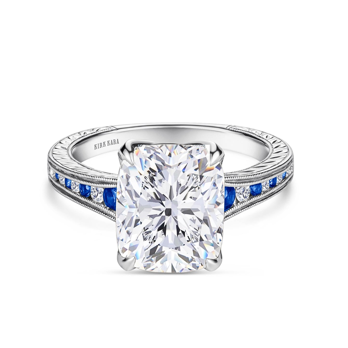 Channel Set Petal Crown Sapphire Diamond Engagement Ring
