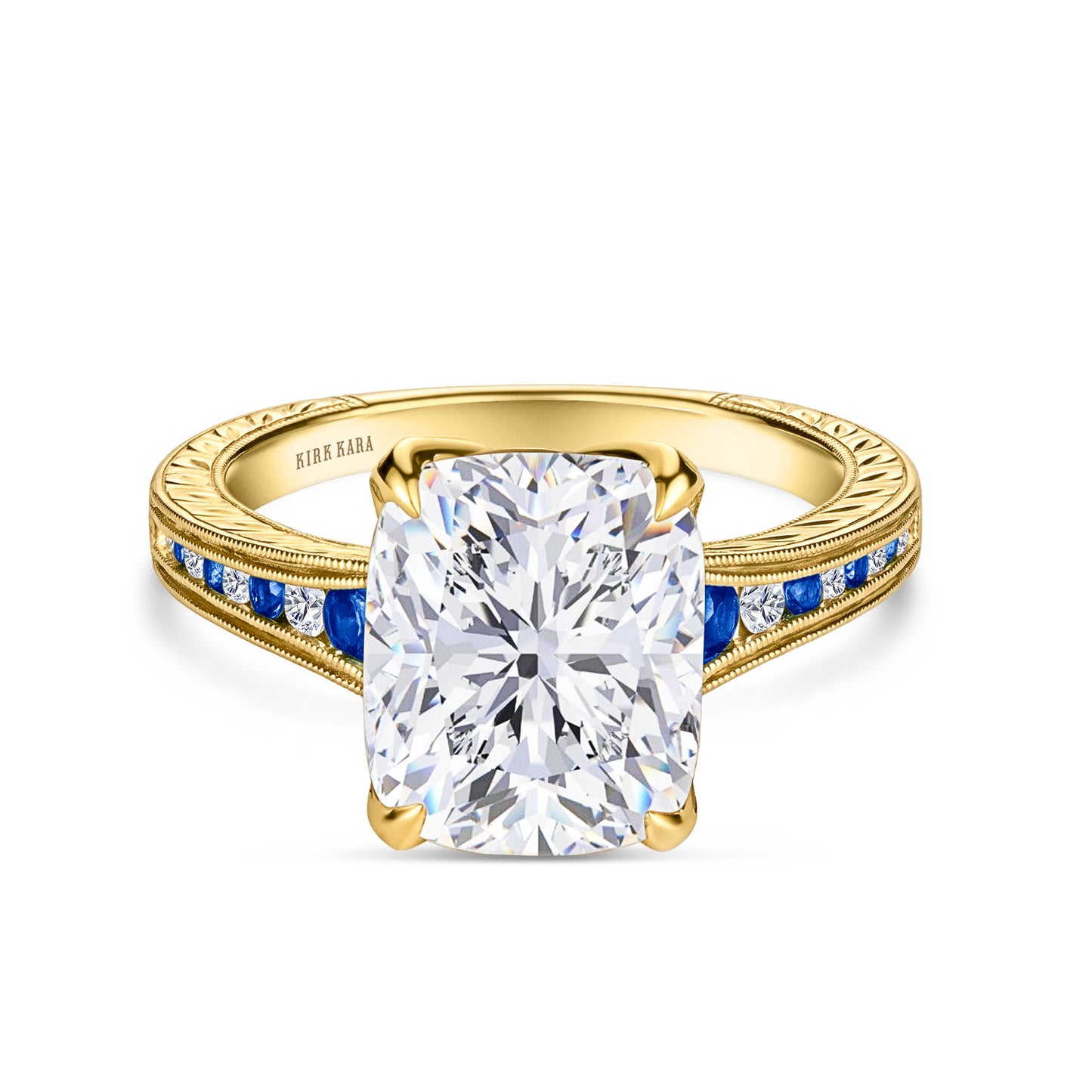 Channel Set Petal Crown Sapphire Diamond Engagement Ring