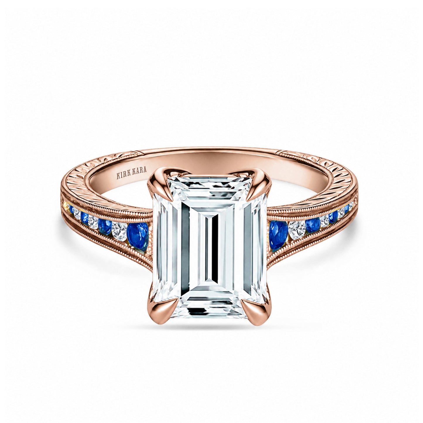 Channel Set Petal Crown Sapphire Diamond Engagement Ring