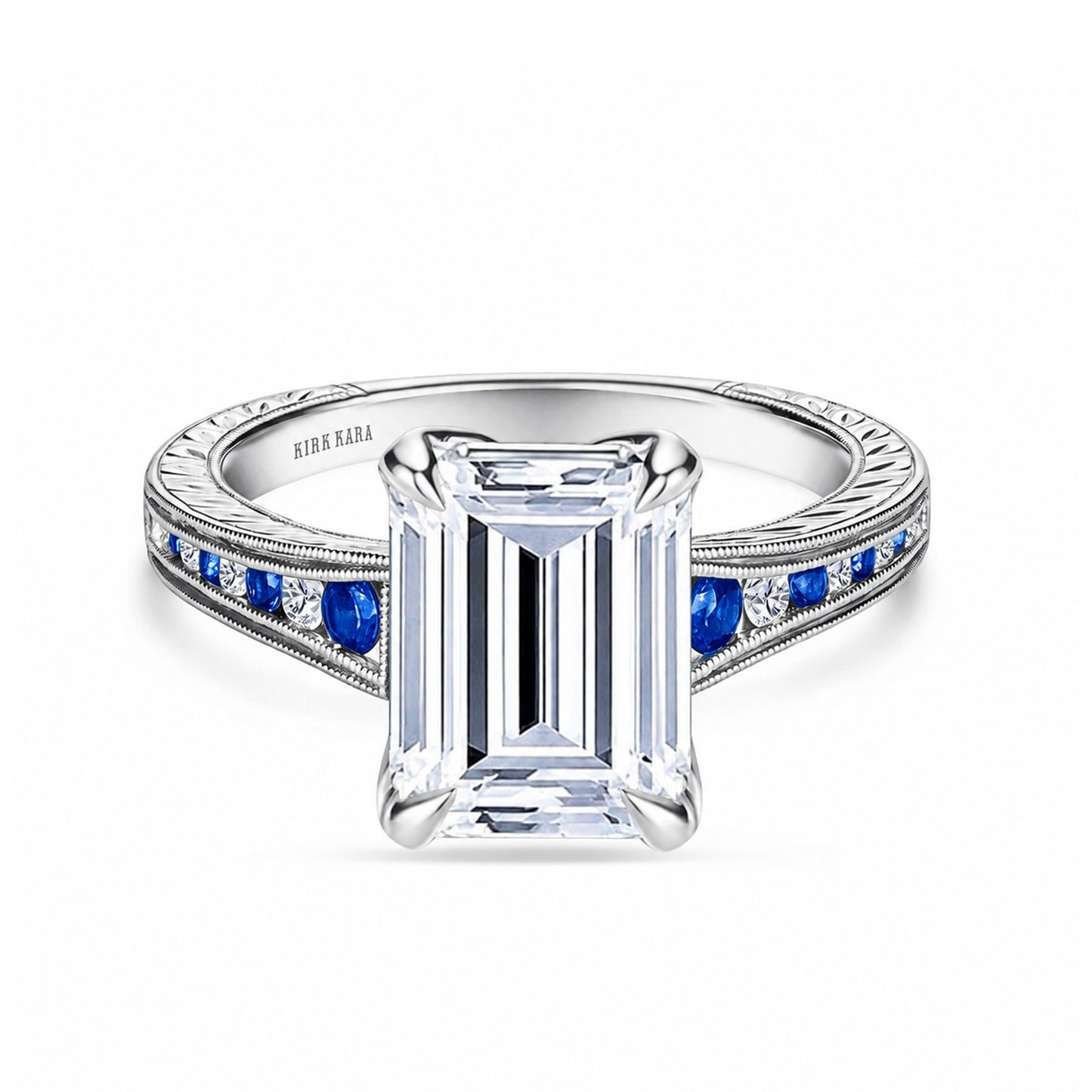 Channel Set Petal Crown Sapphire Diamond Engagement Ring