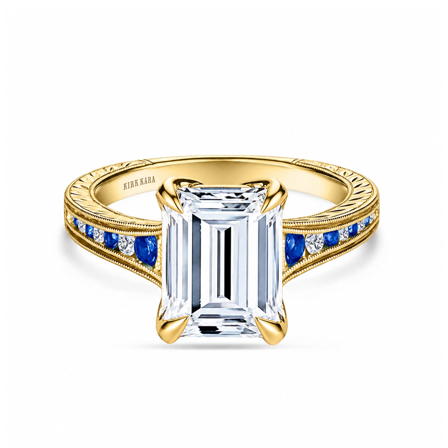 Channel Set Petal Crown Sapphire Diamond Engagement Ring