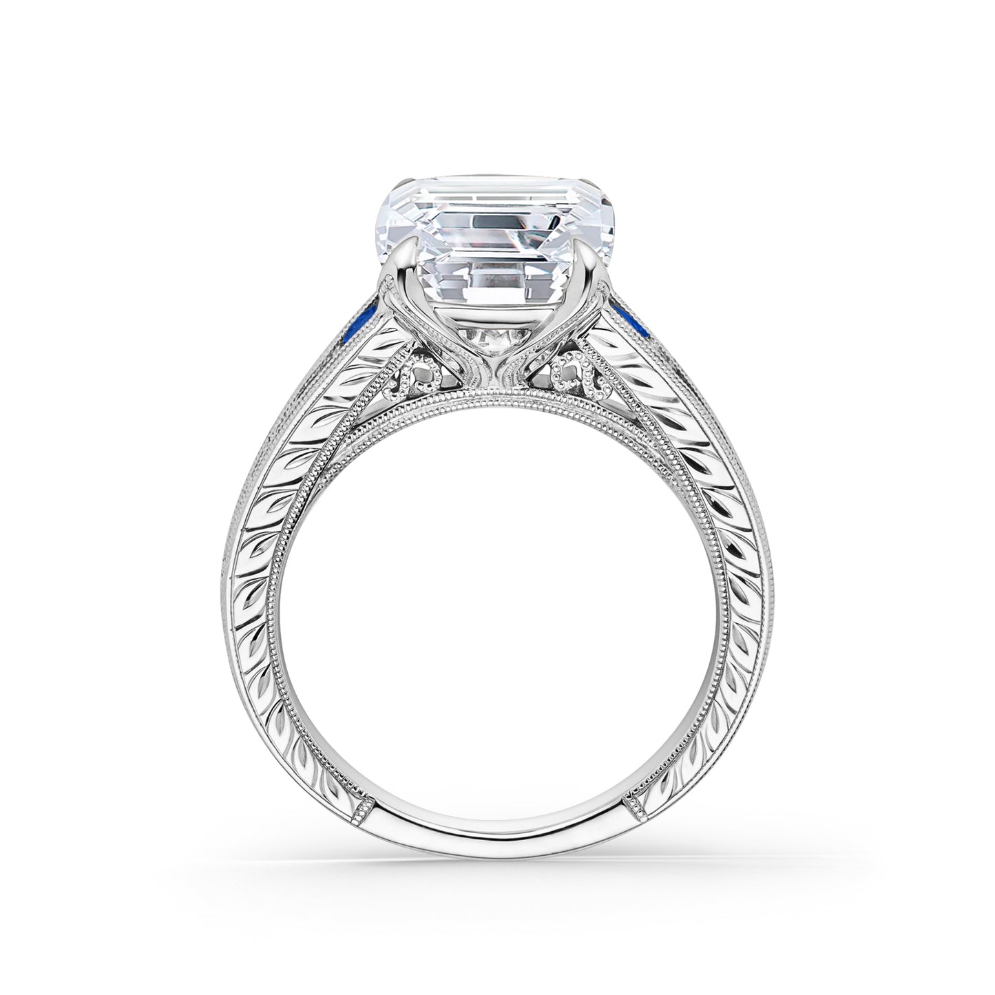 Channel Set Petal Crown Sapphire Diamond Engagement Ring
